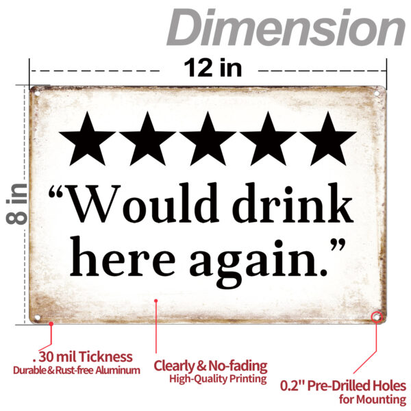 MOLESS 12x8″ Funny Bar Sign Decor | 'Would drink here again' - 图片 2