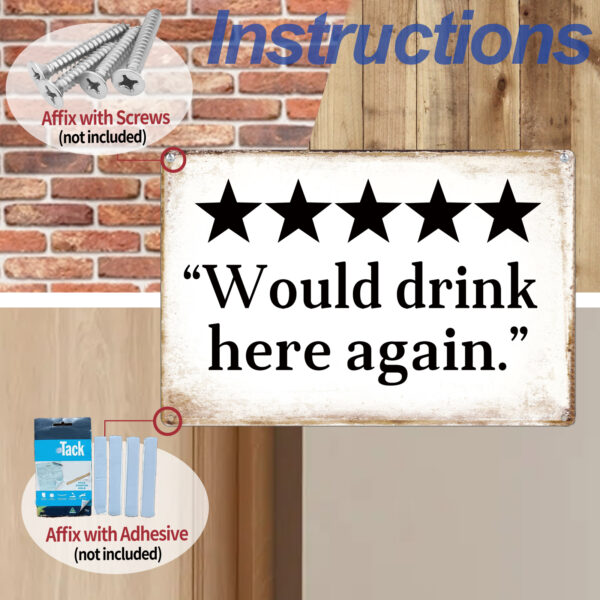 MOLESS 12x8″ Funny Bar Sign Decor | 'Would drink here again' - 图片 4