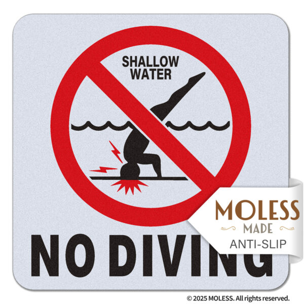MOLESS NO DIVING Pool Safety Stickers - 6x6″ Anti-Slip Pool Markers