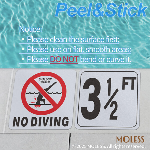 MOLESS 3½ FT Pool Depth Stickers - 6x6″ Anti-Slip Pool Number Markers - 图片 6