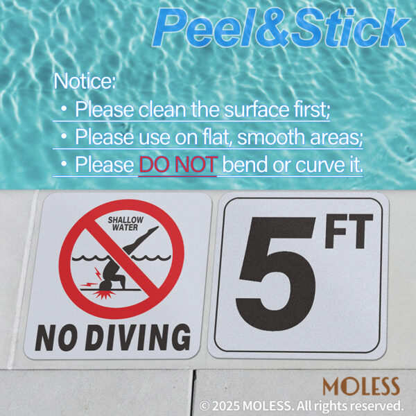 MOLESS 5FT Pool Depth Stickers - 6x6″ Anti-Slip Pool Number Markers - 图片 4