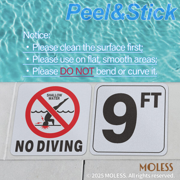 MOLESS 9FT Pool Depth Stickers - 6x6″ Anti-Slip Pool Number Markers - 图片 4