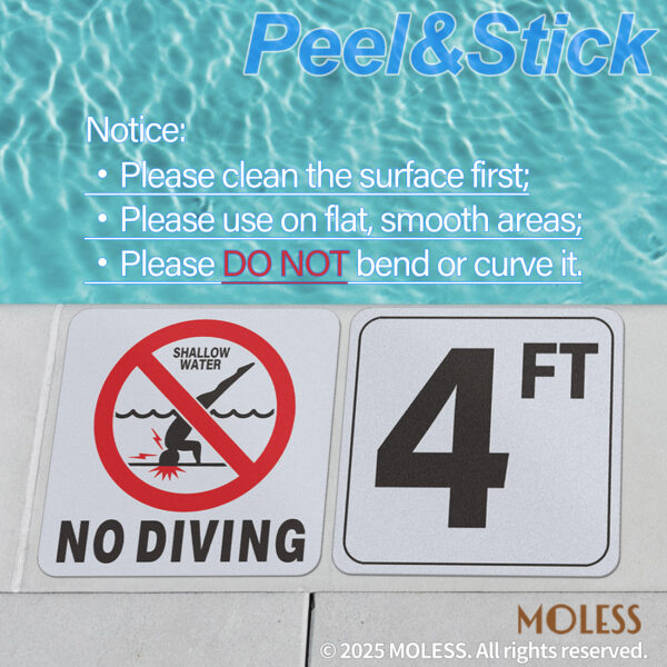 MOLESS NO DIVING Pool Safety Stickers - 6x6″ Anti-Slip Pool Markers - 图片 5