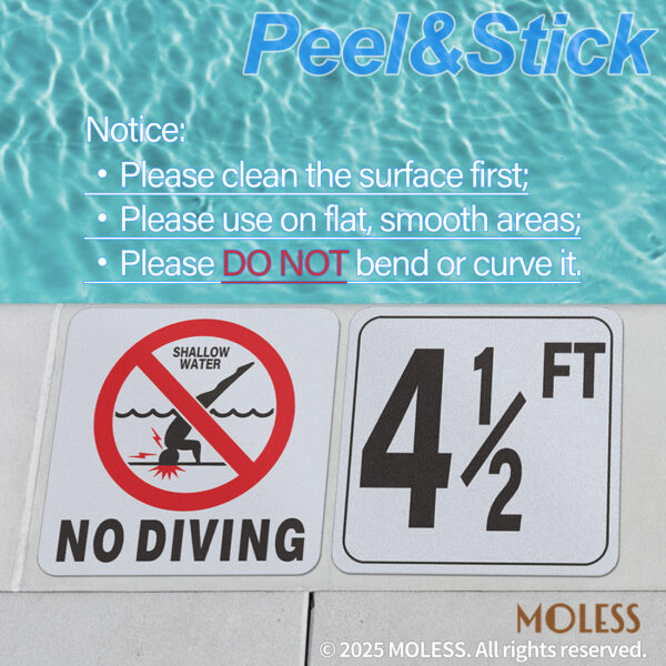 MOLESS 4½ FT Pool Depth Stickers - 6x6″ Anti-Slip Pool Number Markers - 图片 4