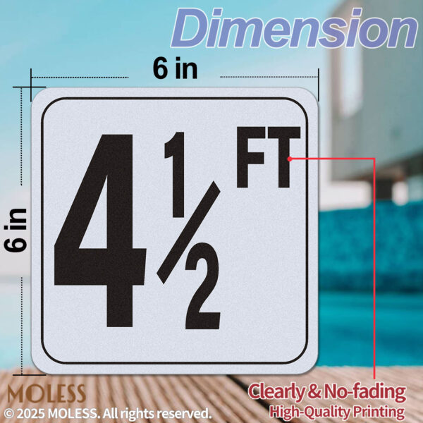 MOLESS 4½ FT Pool Depth Stickers - 6x6″ Anti-Slip Pool Number Markers - 图片 2