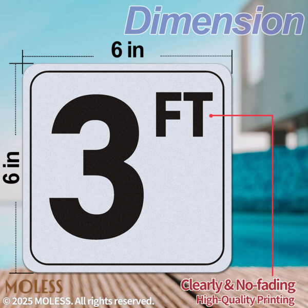 MOLESS 3FT Pool Depth Stickers - 6x6″ Anti-Slip Pool Number Markers - 图片 2