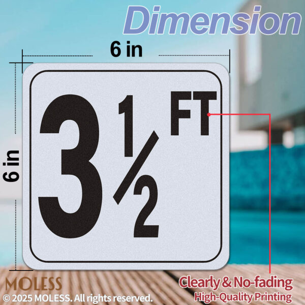 MOLESS 3½ FT Pool Depth Stickers - 6x6″ Anti-Slip Pool Number Markers - 图片 2