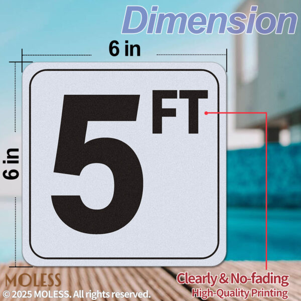 MOLESS 5FT Pool Depth Stickers - 6x6″ Anti-Slip Pool Number Markers - 图片 2