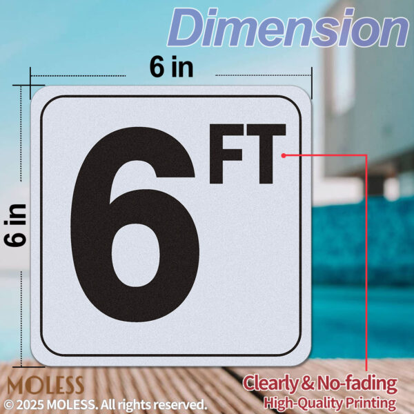 MOLESS 6FT Pool Depth Stickers - 6x6″ Anti-Slip Pool Number Markers - 图片 2