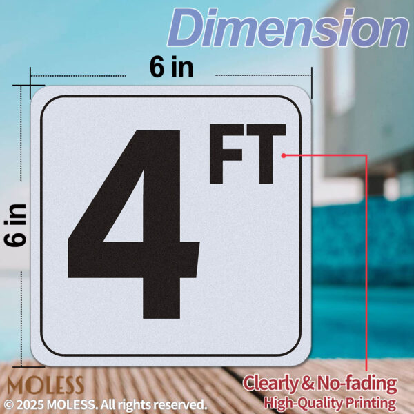 MOLESS 4FT Pool Depth Stickers - 6x6″ Anti-Slip Pool Number Markers - 图片 2