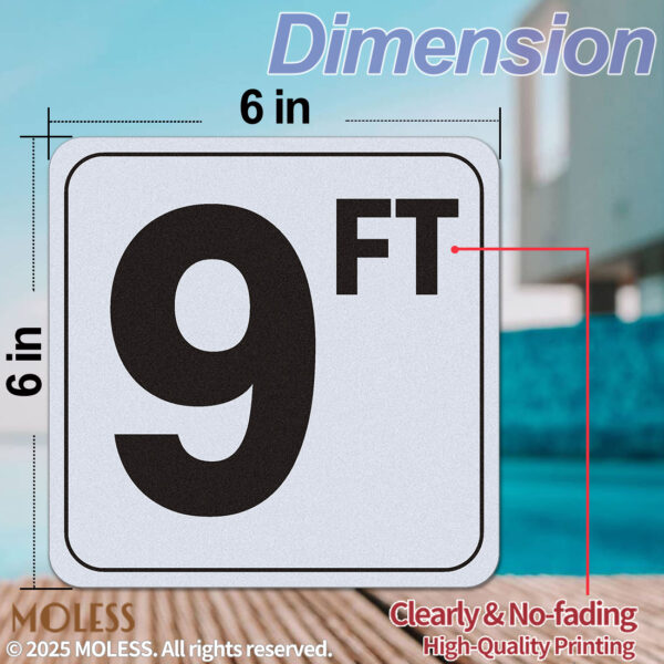 MOLESS 9FT Pool Depth Stickers - 6x6″ Anti-Slip Pool Number Markers - 图片 2