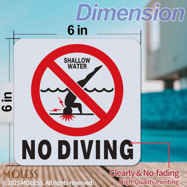 MOLESS NO DIVING Pool Safety Stickers - 6x6″ Anti-Slip Pool Markers - 图片 7