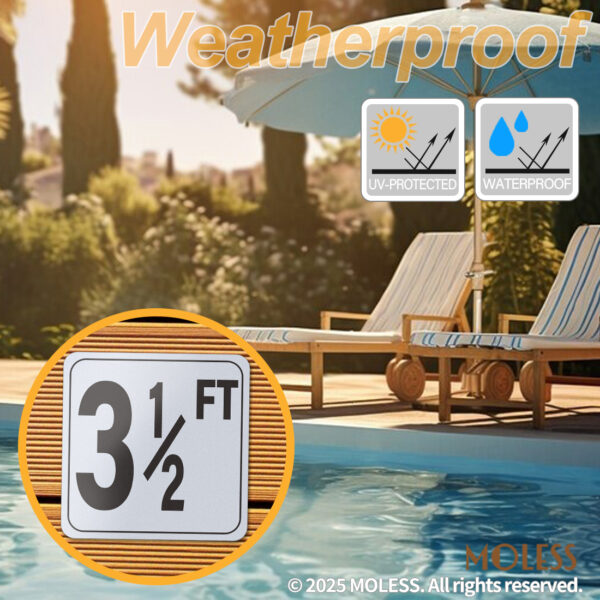 MOLESS 3½ FT Pool Depth Stickers - 6x6″ Anti-Slip Pool Number Markers - 图片 5
