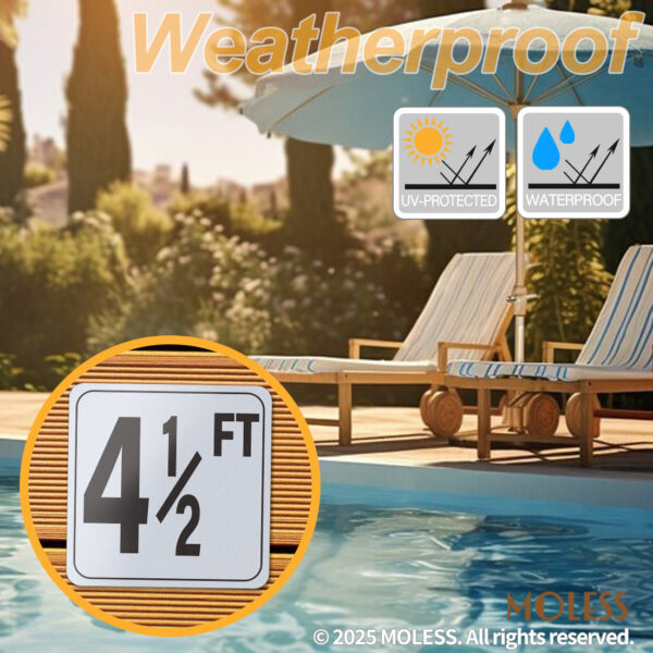 MOLESS 4½ FT Pool Depth Stickers - 6x6″ Anti-Slip Pool Number Markers - 图片 6