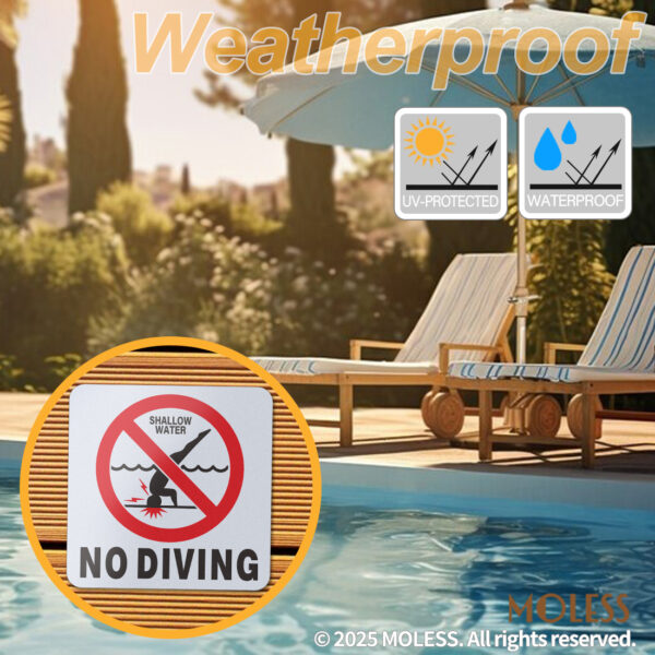 MOLESS NO DIVING Pool Safety Stickers - 6x6″ Anti-Slip Pool Markers - 图片 3