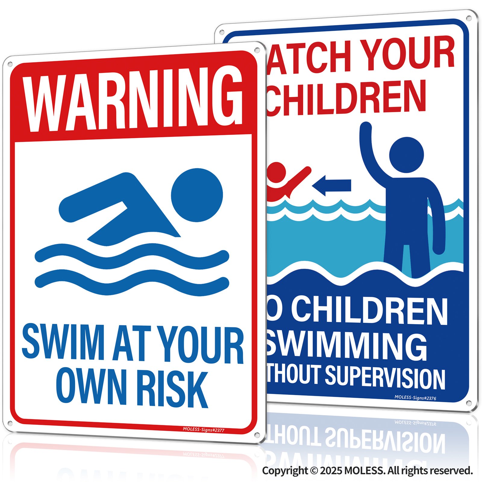Unsupervised Swiming Sign MOLESS 2 Pack 14×10 Inches Pool Safety Signs Bundle, “Watch Your ...