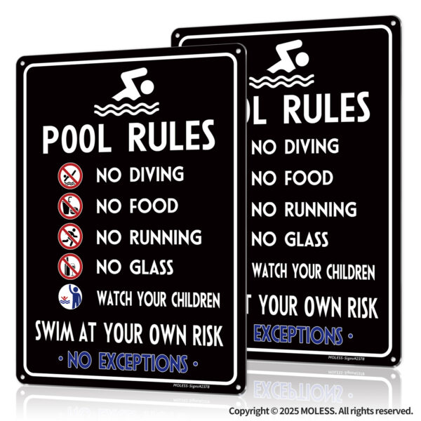 MOLESS 2 Pack 14x10 Inch Pool Rules Sign, 2581