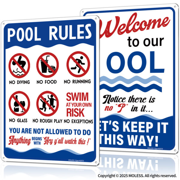 MOLESS 2 Pack 14x10 Inch Pool Rules Signs, PSP-2501