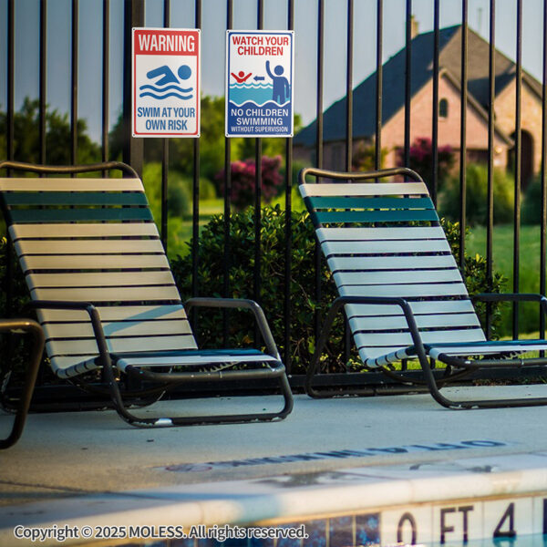 MOLESS 2 Pack 12x8 Inch Pool Safety Warning Signs, Watch Your Children & Swim at Your Own Risk Signs - 图片 5