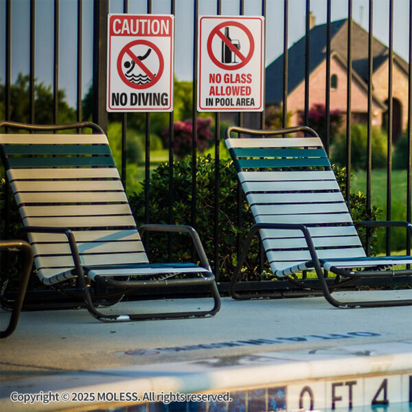 MOLESS 2 Pack14x10 Inches Pool Safety Signs, "No Diving" & "No Glass Allowed" - 图片 3