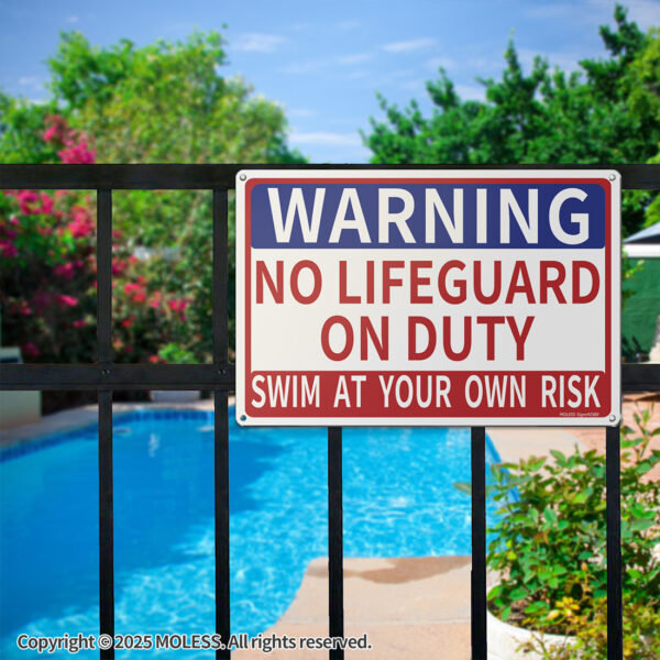 MOLESS  2 Pack 12x8 Inch No Lifeguard on Duty & Child Supervision Pool Signs, PSP-2502 - 图片 7