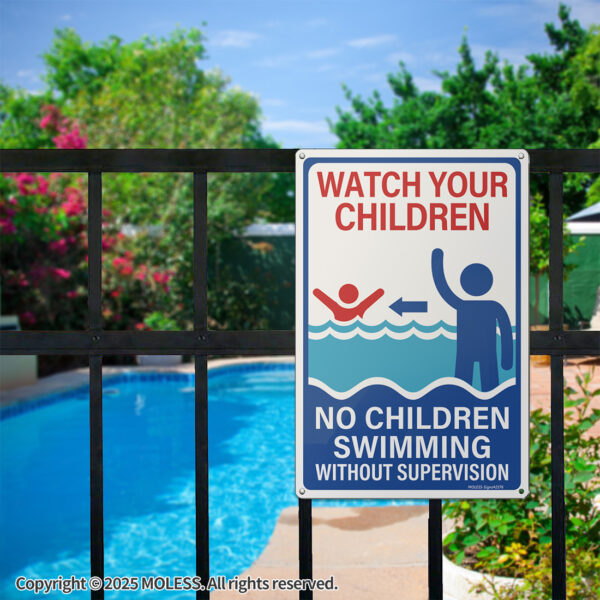 MOLESS 2 Pack 12x8 Inch Pool Safety Warning Signs, Watch Your Children & Swim at Your Own Risk Signs - 图片 6