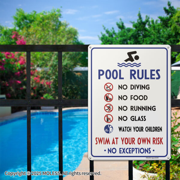 MOLESS 2 Pack 14x10 Inch Pool Rules Signs, No Diving, No Running, Swim at Your Own Risk - 图片 6