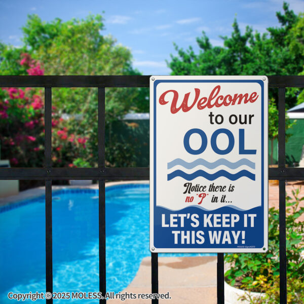 MOLESS 2 Pack 12x8 Inch Funny Pool Rules Signs, "Pool Rules" & "Welcome to Our OOL" Signs - 图片 6