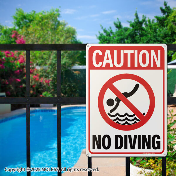 MOLESS 2 Pack14x10 Inches Pool Safety Signs, "No Diving" & "No Glass Allowed" - 图片 6