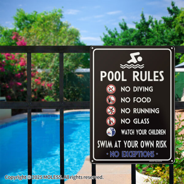 MOLESS 2 Pack 14x10 Inch Pool Rules Sign, 2581 - 图片 5
