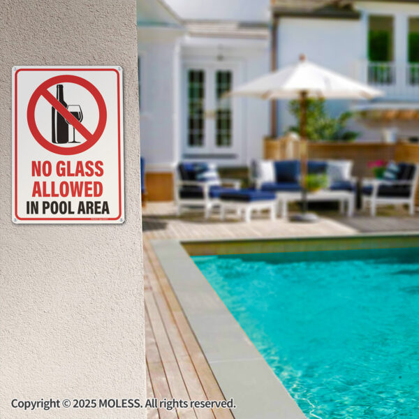 MOLESS 2 Pack14x10 Inches Pool Safety Signs, "No Diving" & "No Glass Allowed" - 图片 5