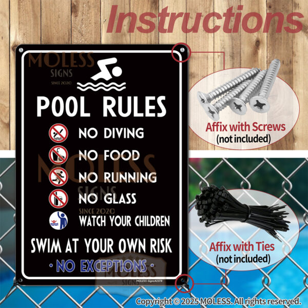 MOLESS 2 Pack 14x10 Inch Pool Rules Sign, 2581 - 图片 4