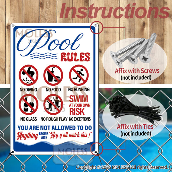 MOLESS 2 Pack 12x8 Inch Funny Pool Rules Signs, "Pool Rules" & "Welcome to Our OOL" Signs - 图片 4