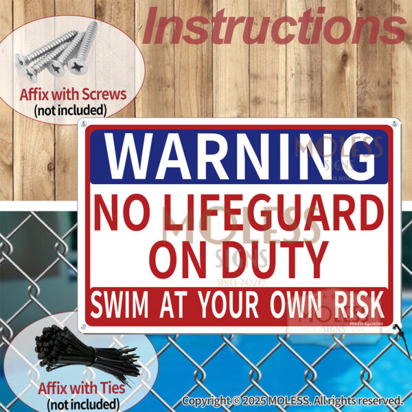 MOLESS  2 Pack 12x8 Inch No Lifeguard on Duty & Child Supervision Pool Signs, PSP-2502 - 图片 4