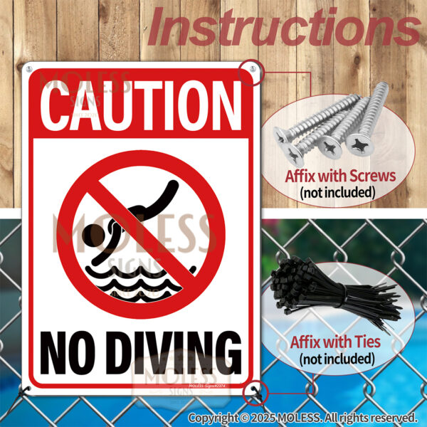 MOLESS 2 Pack14x10 Inches Pool Safety Signs, "No Diving" & "No Glass Allowed" - 图片 4