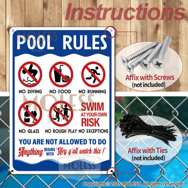 MOLESS 2 Pack 14x10 Inch Pool Rules Signs, PSP-2501 - 图片 4