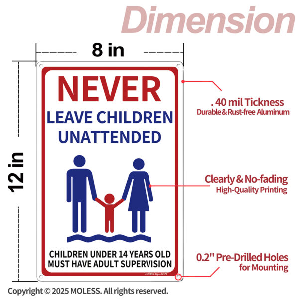 MOLESS  2 Pack 12x8 Inch No Lifeguard on Duty & Child Supervision Pool Signs, PSP-2502 - 图片 2
