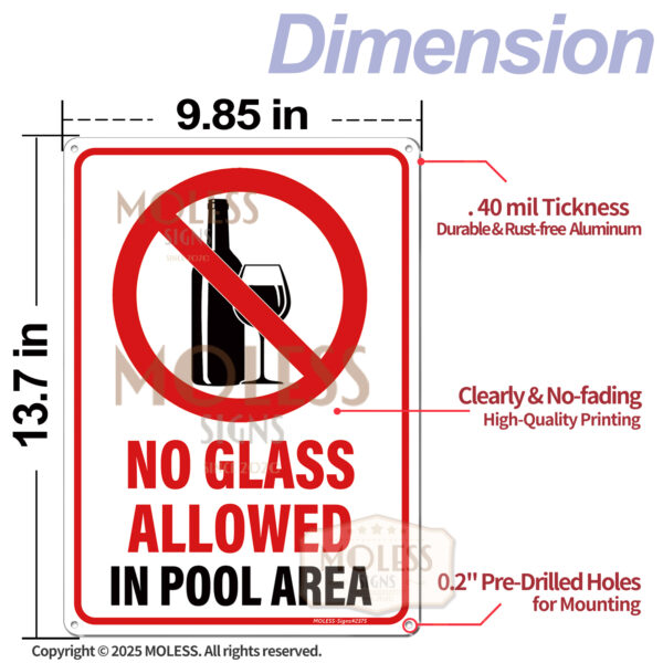 MOLESS 2 Pack14x10 Inches Pool Safety Signs, "No Diving" & "No Glass Allowed" - 图片 2