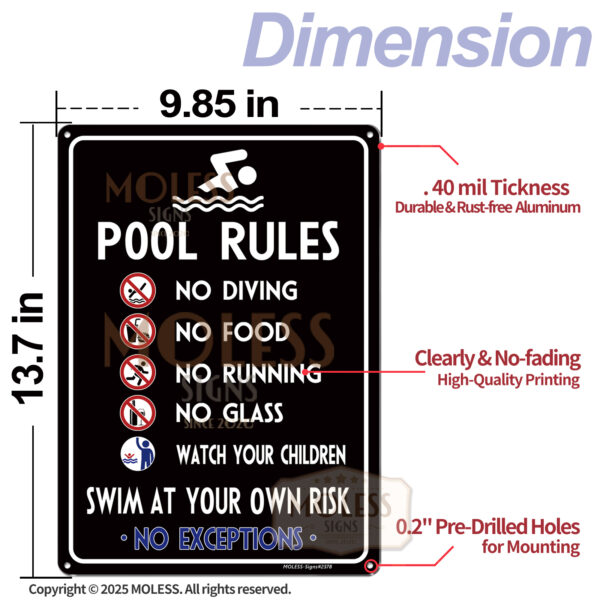 MOLESS 2 Pack 14x10 Inch Pool Rules Sign, 2581 - 图片 2