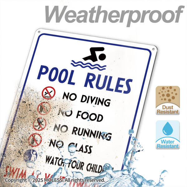 MOLESS 2 Pack 14x10 Inch Pool Rules Signs, No Diving, No Running, Swim at Your Own Risk - 图片 7