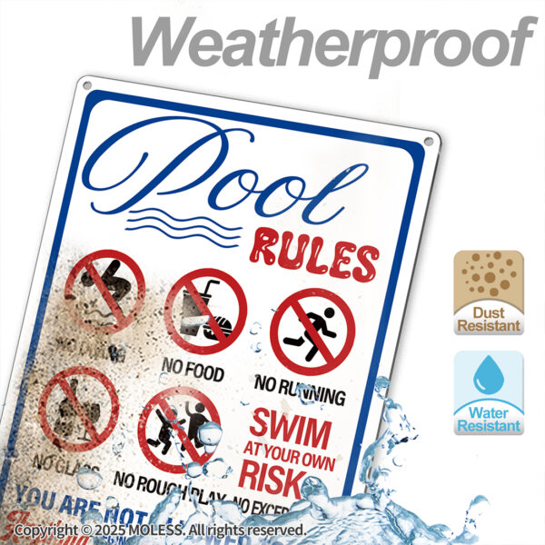MOLESS 2 Pack 12x8 Inch Funny Pool Rules Signs, "Pool Rules" & "Welcome to Our OOL" Signs - 图片 7