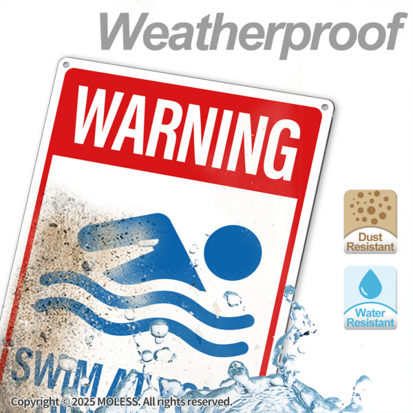 MOLESS 2 Pack 12x8 Inch Pool Safety Warning Signs, Watch Your Children & Swim at Your Own Risk Signs - 图片 7