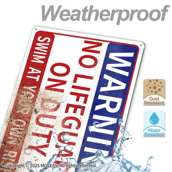 MOLESS 2 Pack 14x10 Inches Pool Safety Sign Bundle, "Never Leave Children Unattended" & "Warning: No Lifeguard on Duty" - 图片 6